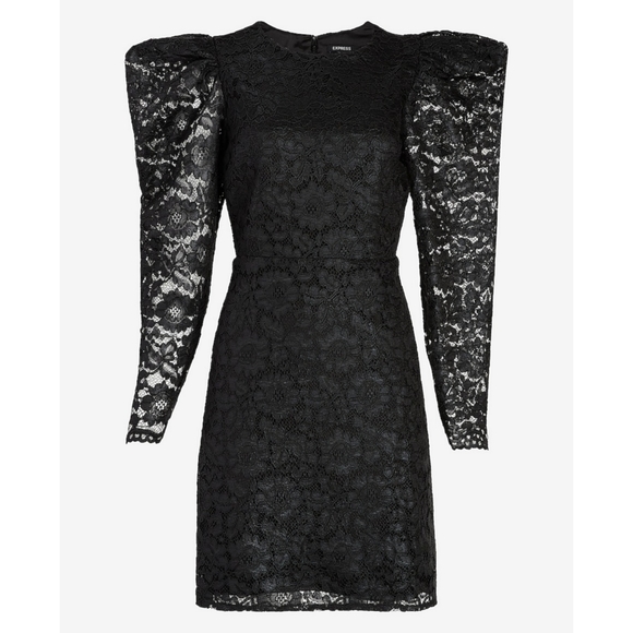 Express Black Lace Puff Sleeve Fit and Flare Dress Women's Size Extra Small XS - Picture 3 of 8